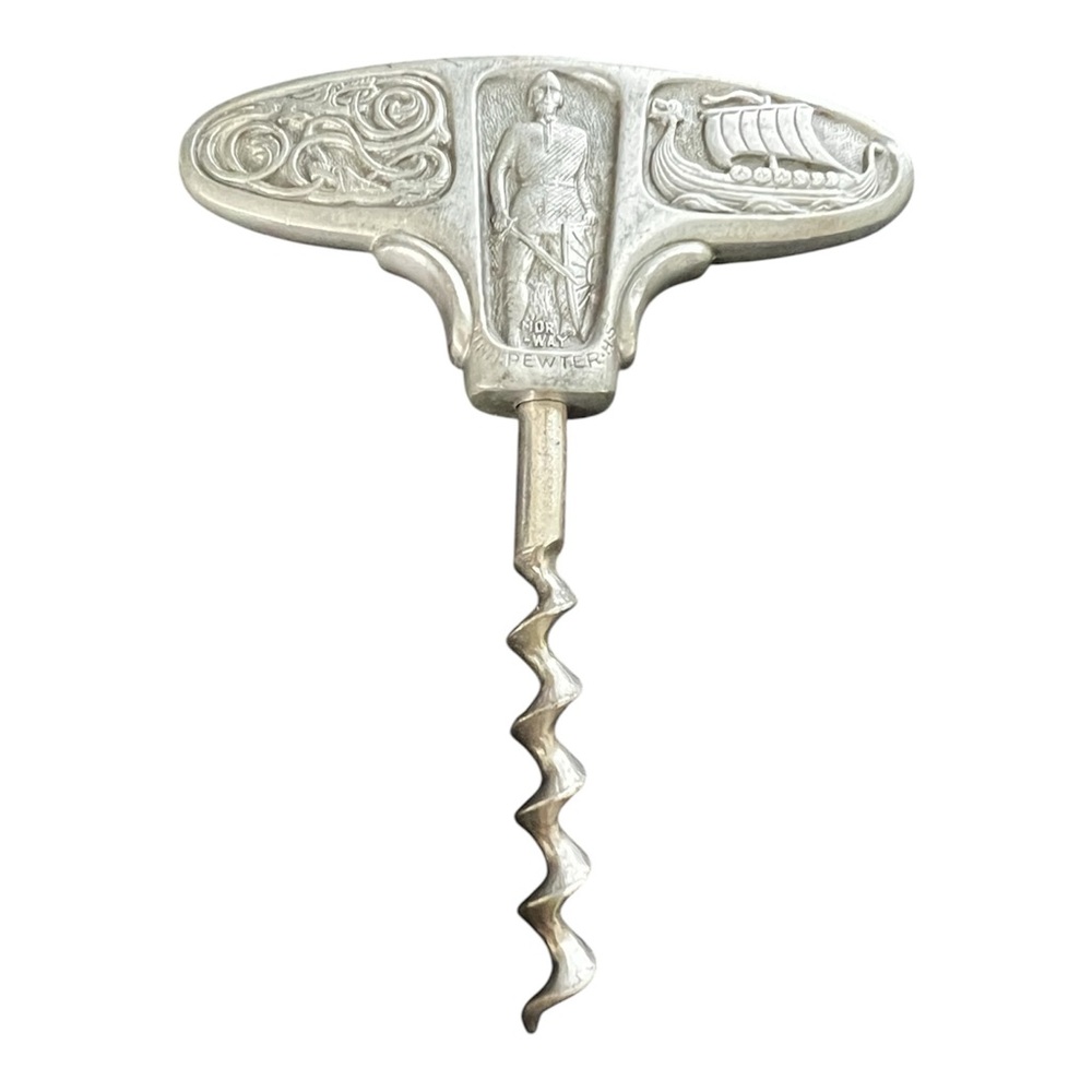 Vintage Hovding Tinn Pewter Corkscrew Korketrekker No. 407 Norway Viking Ship